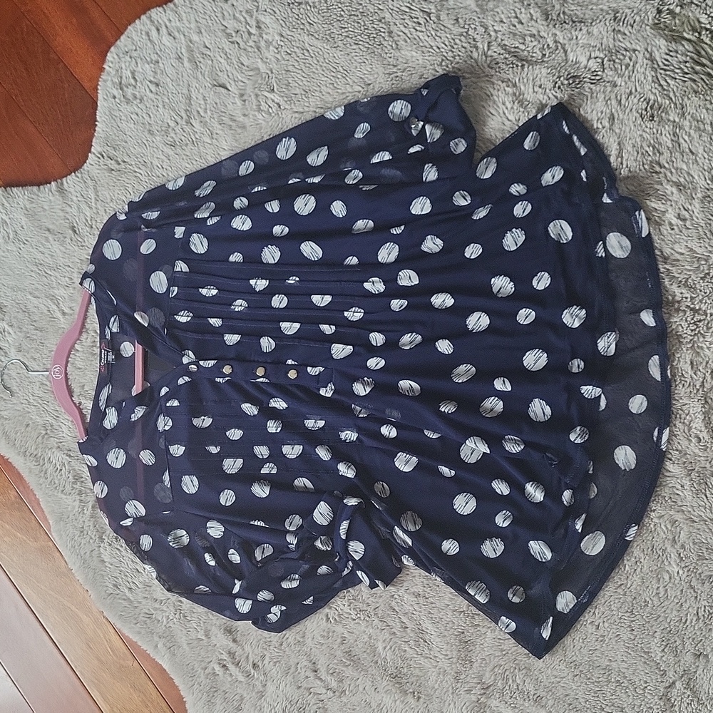 Cocomo Woman Sheer Sleeve Fully Lined Blouse Top Plus Size Polka Dots